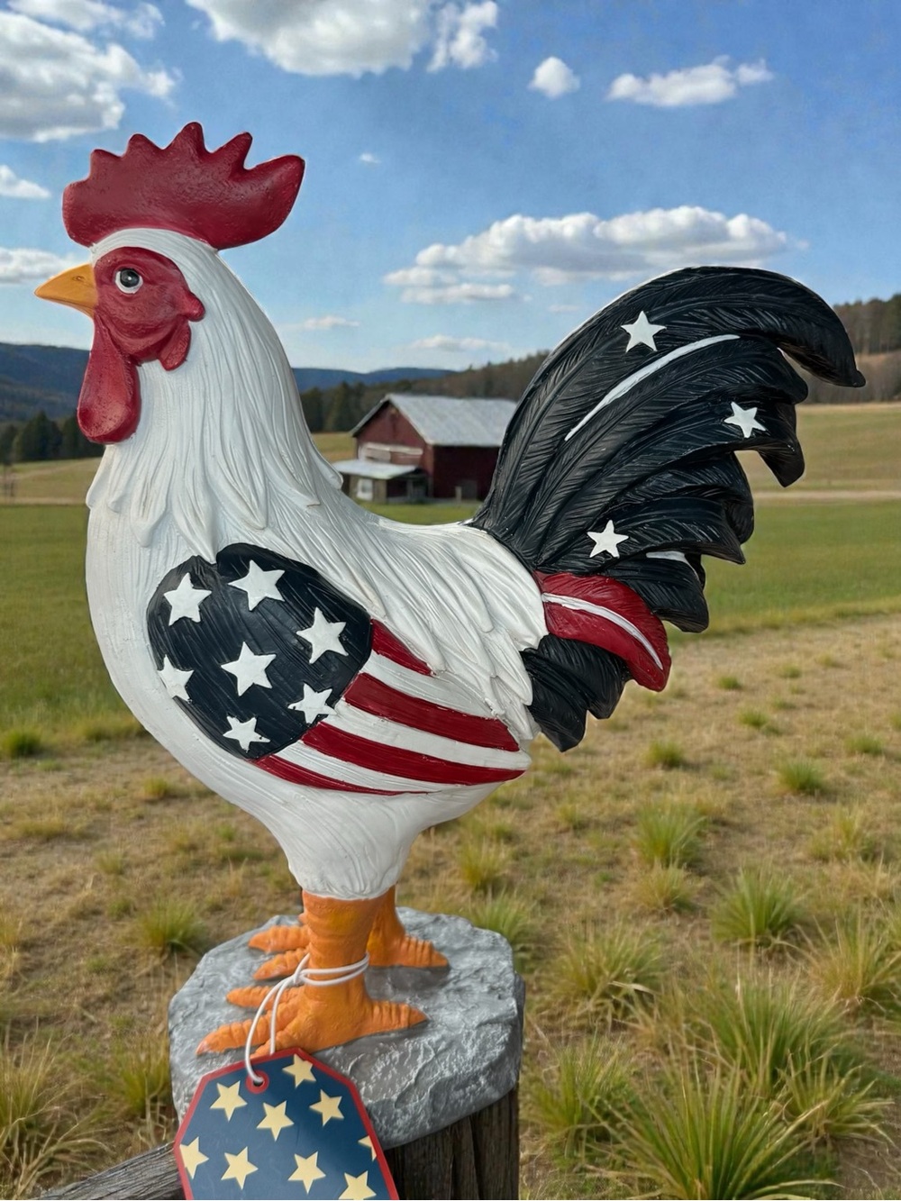 Patriotic Rooster Sculpture - Red, White & Blue Farm Décor